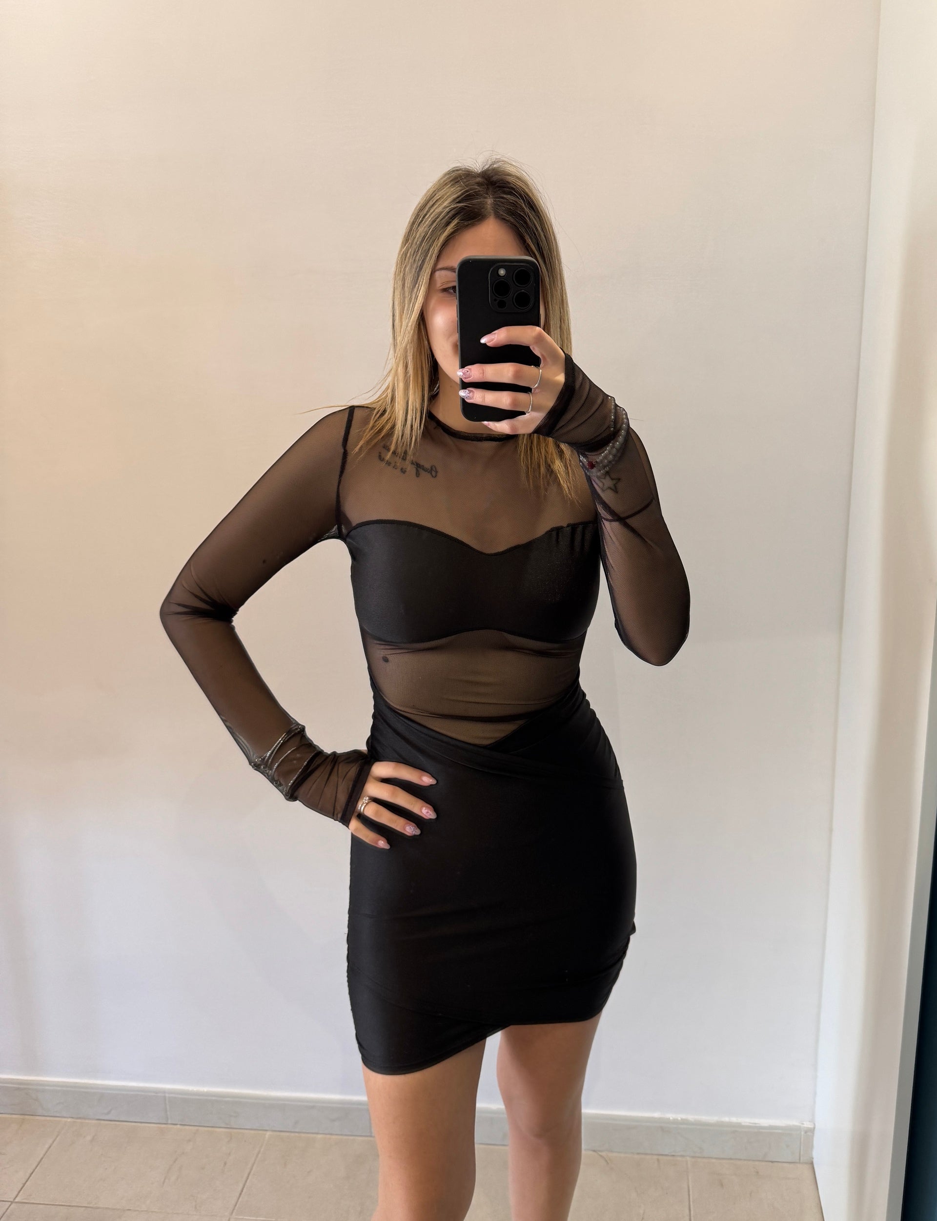 Abito Nero Mesh Illusione