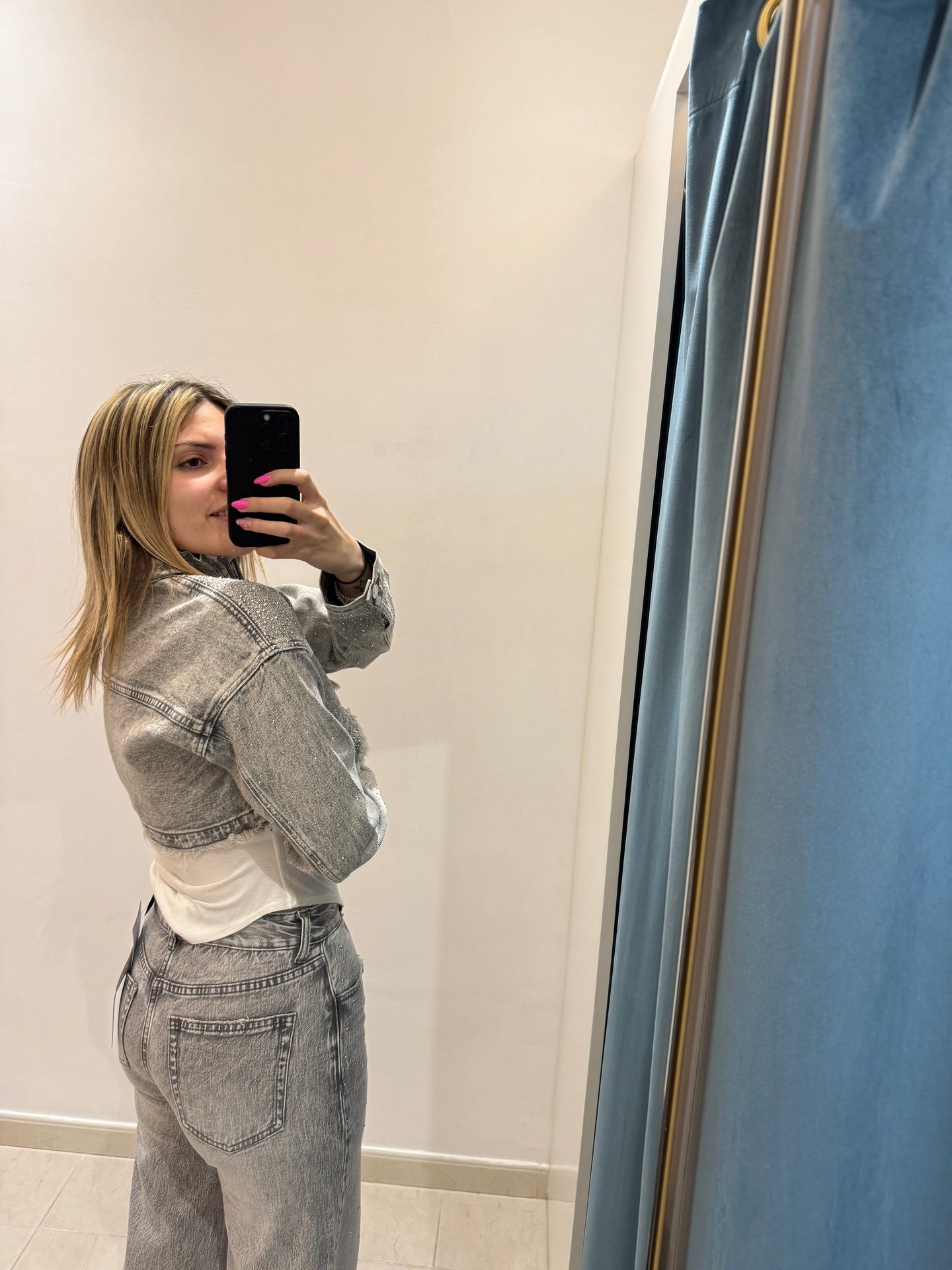 Giacca Swarovski in denim