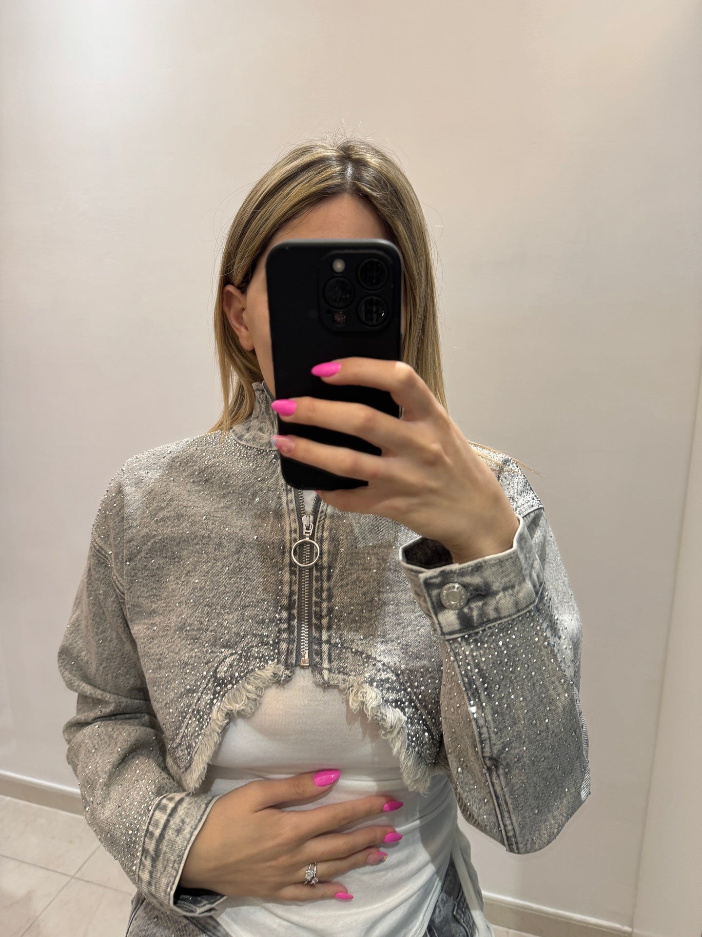 Giacca Swarovski in denim