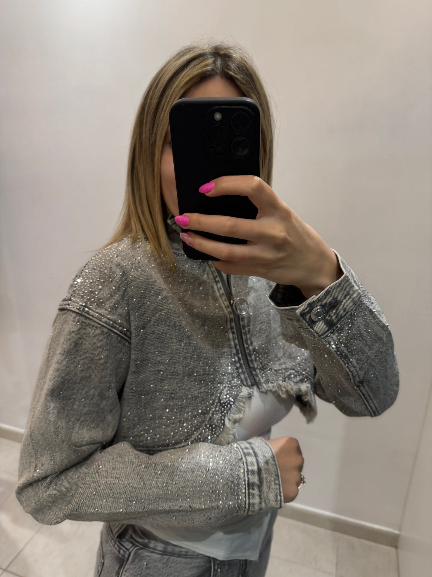 Giacca Swarovski in denim