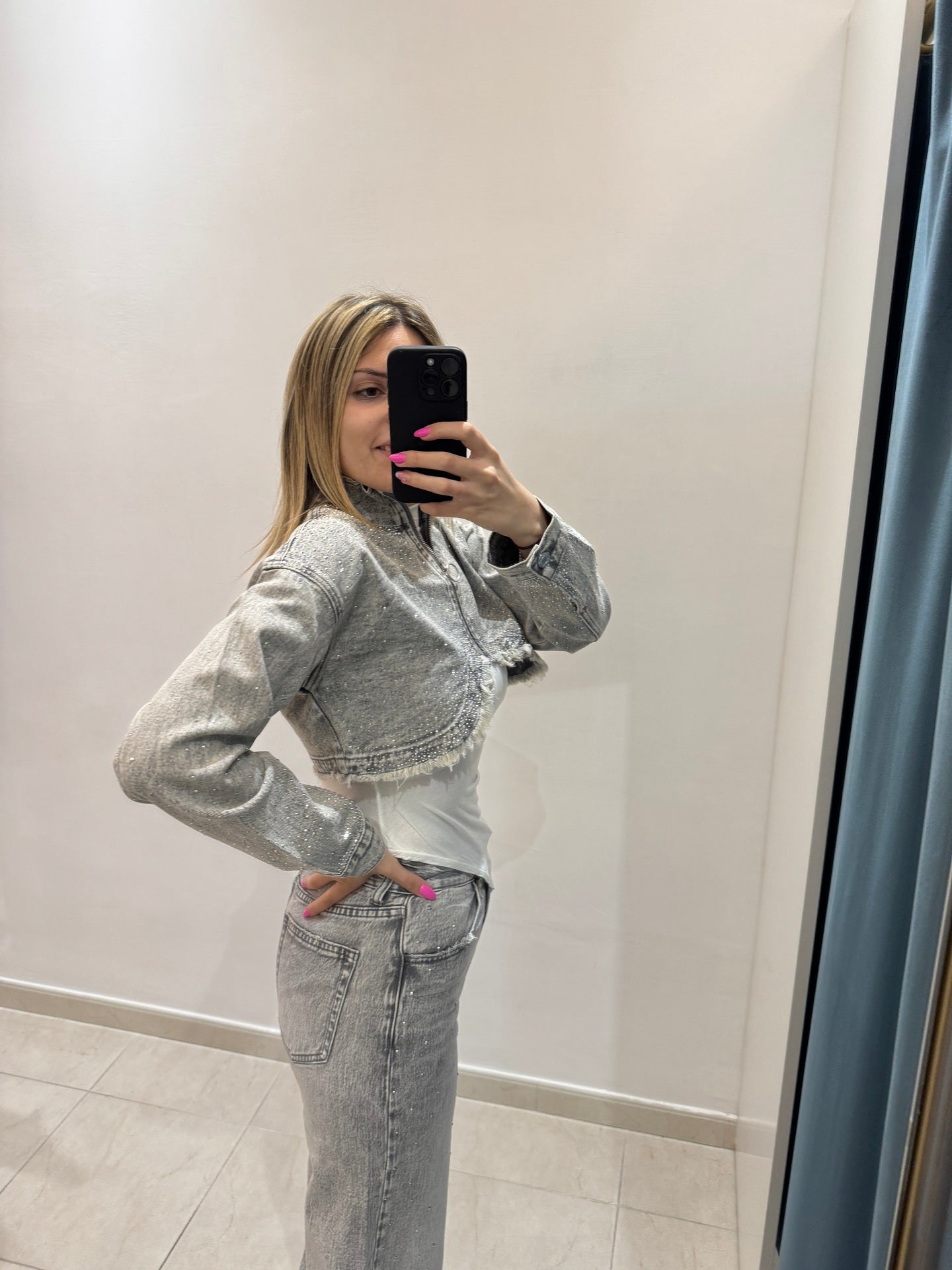Giacca Swarovski in denim