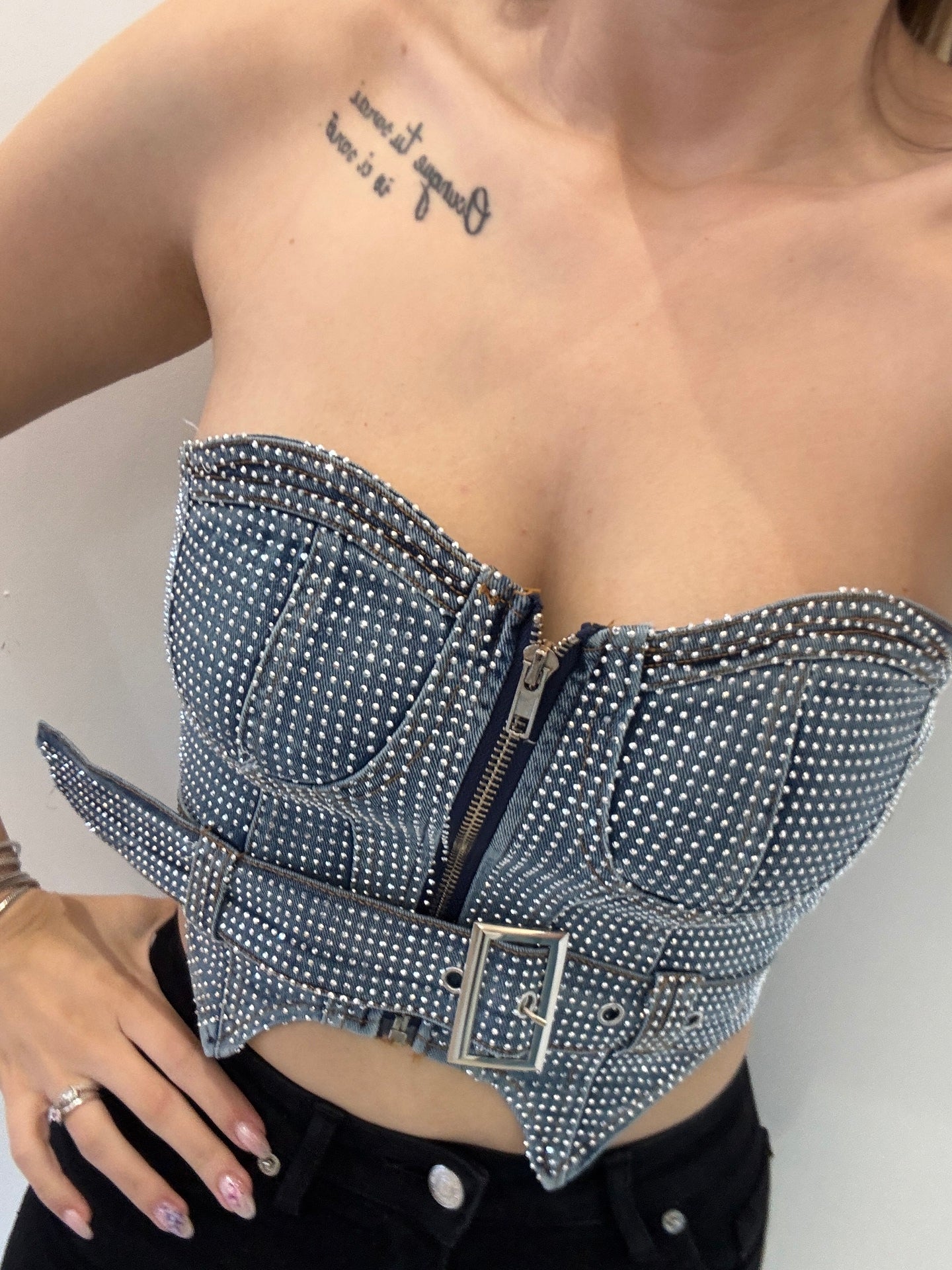 Corsetto denim con strass