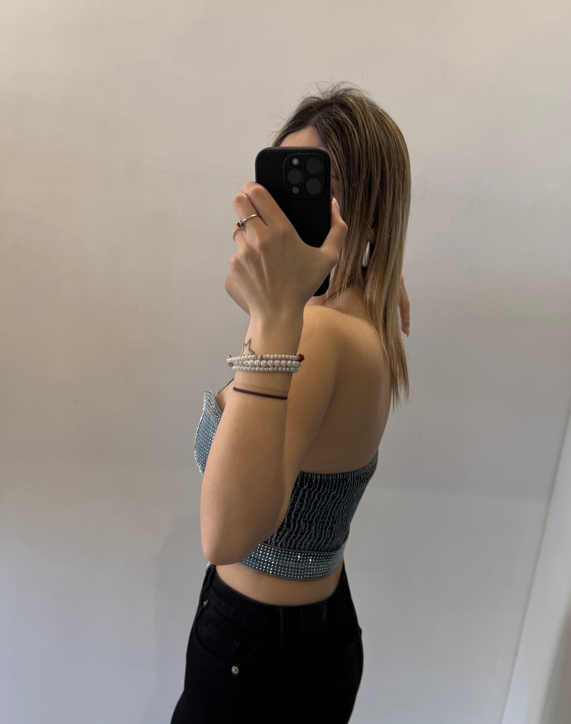 Corsetto denim con strass